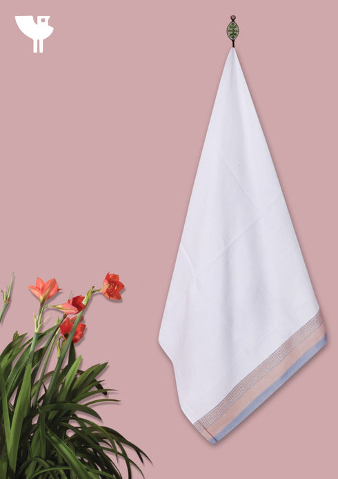 Handloom Cotton Bath Towel With Block Print Border